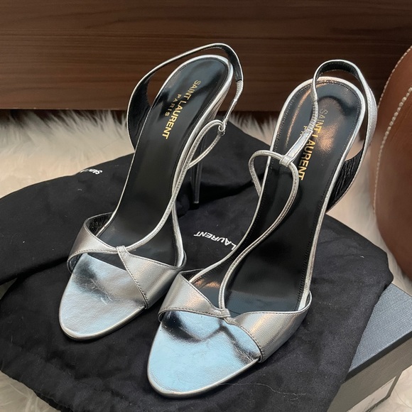 Saint Laurent Anouk Silver Sandals 39 - Picture 3 of 5